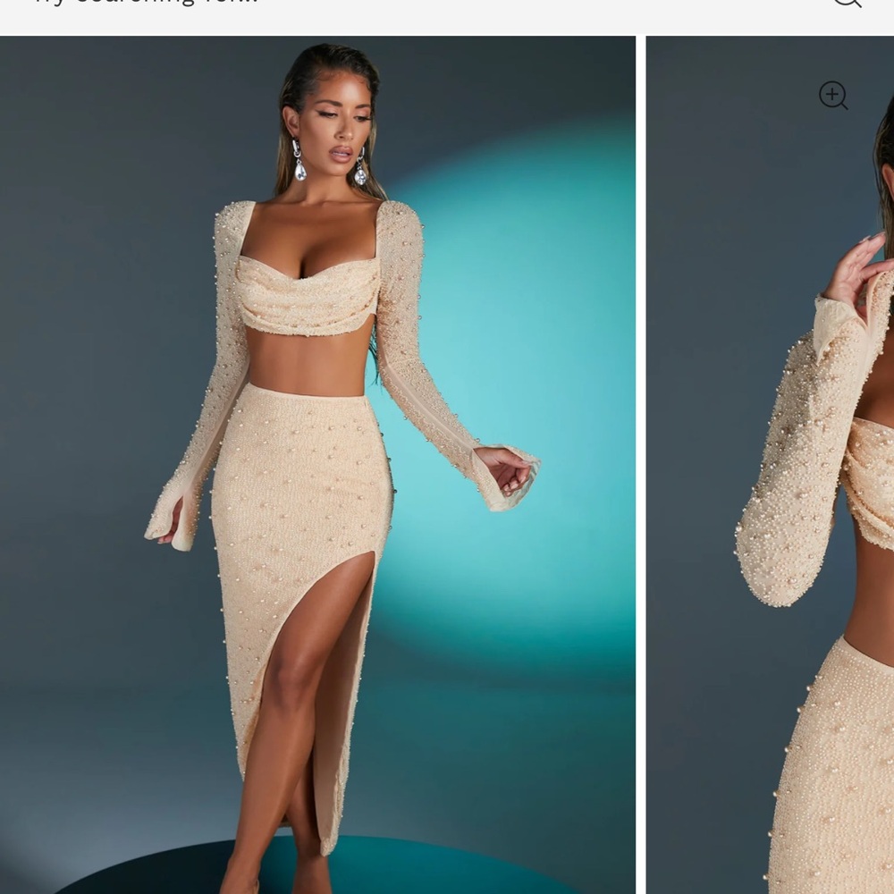 Oh Polly Cream Skirt Set Elegant and Timeless